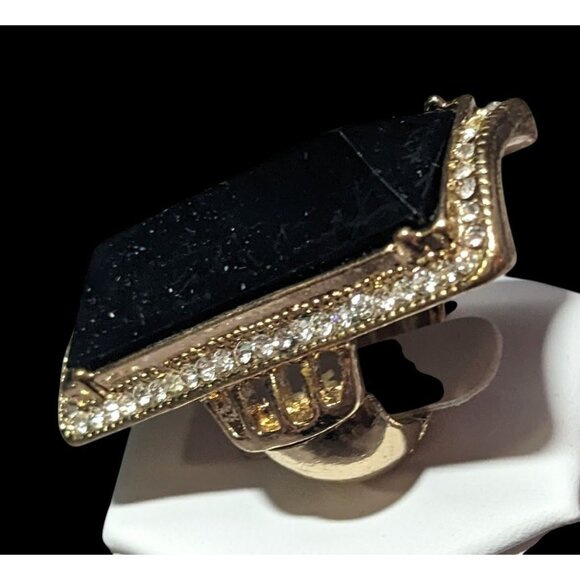 Art Deco Style Glam Black And Gold Stretch Statement Ring Size 6 3/4 - Picture 9 of 16